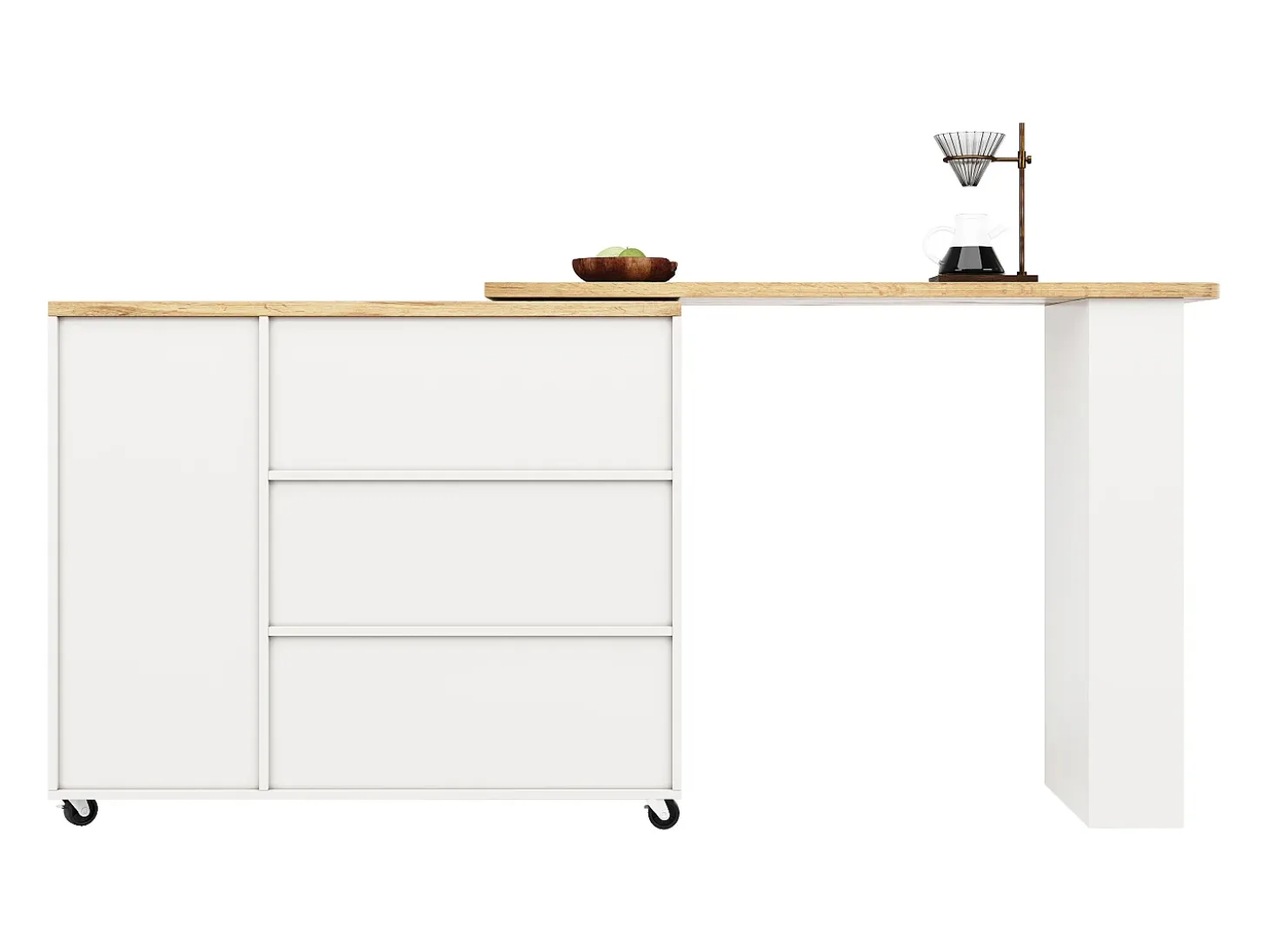 Aparador、Móvel bar giratório - MDF - 3 gavetas e 2 portas - Branco