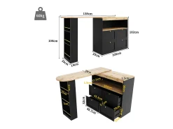 Aparador、Móvel bar giratório e retrátil - 4 gavetas e 4 compartimentos - Preto