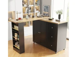Aparador、Móvel bar giratório - MDF - 3 gavetas e 2 portas - Preto