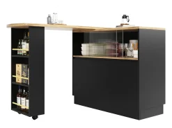 Aparador、Móvel de bar giratório e retrátil em MDF - amplo espaço de arrumação - estilo contemporâneo - Preto