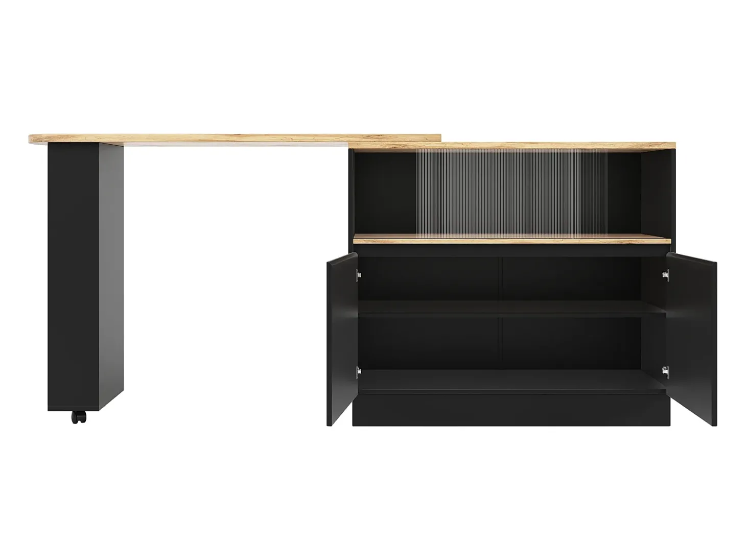 Aparador、Móvel de bar giratório e retrátil em MDF - amplo espaço de arrumação - estilo contemporâneo - Preto