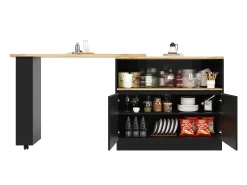 Aparador、Móvel de bar giratório e retrátil em MDF - amplo espaço de arrumação - estilo contemporâneo - Preto