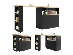 Aparador、Móvel de bar giratório e retrátil em MDF - amplo espaço de arrumação - estilo contemporâneo - Preto