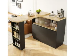 Aparador、Móvel de bar giratório e retrátil em MDF - amplo espaço de arrumação - estilo contemporâneo - Preto