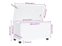 Arca arrumação c/ rodas ALTA 73x39,5x43 cm pinho maciço branco