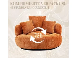 Armchair Pouf Pouf - tecido de lagarta laranja - com 3 travesseiros - Max 250kg Load - 108x108x52cm