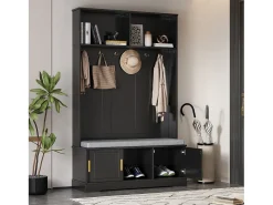 Armário - 120 x 40 x 191 cm - com sapateira + guarda-roupa + 6 ganchos triplos - aglomerado - preto