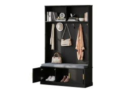 Armário - 120 x 40 x 191 cm - com sapateira + guarda-roupa + 6 ganchos triplos - aglomerado - preto