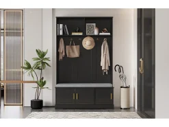 Armário - 120 x 40 x 191 cm - com sapateira + guarda-roupa + 6 ganchos triplos - aglomerado - preto