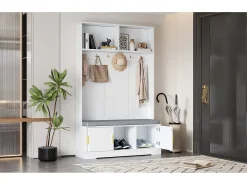Armário - 120 x 40 x 191 cm - com sapateira + guarda-roupa + 6 ganchos triplos - aglomerado - branco