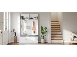Armário - 120 x 40 x 191 cm - com sapateira + guarda-roupa + 6 ganchos triplos - aglomerado - branco