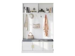 Armário - 120 x 40 x 191 cm - com sapateira + guarda-roupa + 6 ganchos triplos - aglomerado - branco