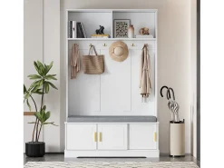 Armário - 120 x 40 x 191 cm - com sapateira + guarda-roupa + 6 ganchos triplos - aglomerado - branco