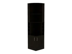 Armário bar de canto Syrah em melamina com quatro prateleiras, oito prateleiras para garrafas e suporte para copos, 180.6 X 46.9 X 46.9 cm , Preto