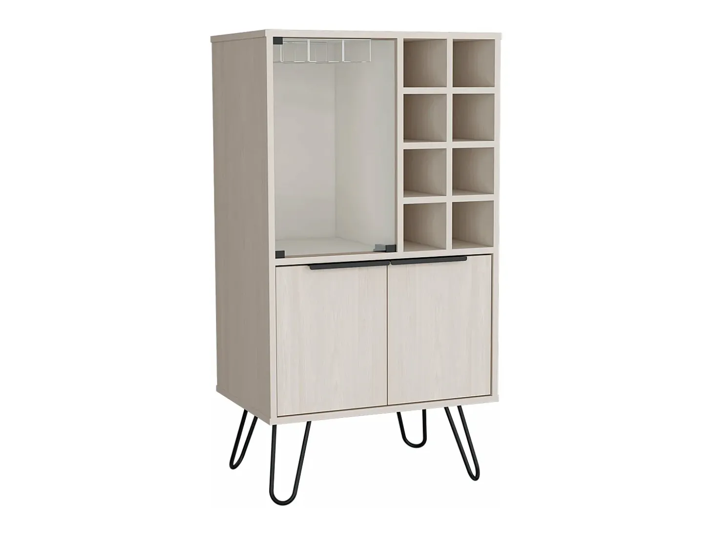 armário bar em melamina aster com 8 suportes para garrafas, 9 suportes para copos e arrumação inferior , Branco , 109,4 cm X 59,6 cm X 40 cm
