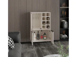 armário bar em melamina aster com 8 suportes para garrafas, 9 suportes para copos e arrumação inferior , Branco , 109,4 cm X 59,6 cm X 40 cm