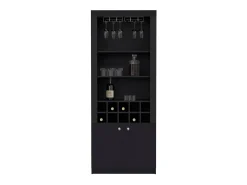 Armário bar em melamina Nebo com 4 prateleiras, 2 portas, 10 suportes para garrafas e 8 suportes para copos, preto, 190 cm X 75 cm X 36.5 cm