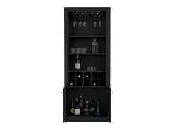 Armário bar em melamina Nebo com 4 prateleiras, 2 portas, 10 suportes para garrafas e 8 suportes para copos, preto, 190 cm X 75 cm X 36.5 cm
