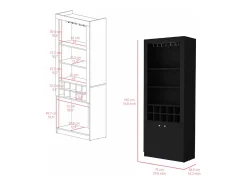 Armário bar em melamina Nebo com 4 prateleiras, 2 portas, 10 suportes para garrafas e 8 suportes para copos, preto, 190 cm X 75 cm X 36.5 cm