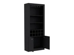 Armário bar em melamina Nebo com 4 prateleiras, 2 portas, 10 suportes para garrafas e 8 suportes para copos, preto, 190 cm X 75 cm X 36.5 cm