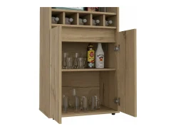 Armário bar em melamina Prana com 4 prateleiras, 2 portas, 4 suportes para garrafas e 6 suportes para copos, bege, 180 cm X 58.4 cm X 37 cm