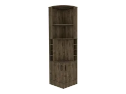 Armário bar em melamina Syrah com 4 prateleiras, 2 portas, 4 suportes para copos e 4 suportes para copos, castanho, 180.6 cm X 46.9 cm X 46.9 cm