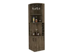 Armário bar em melamina Syrah com 4 prateleiras, 2 portas, 4 suportes para copos e 4 suportes para copos, castanho, 180.6 cm X 46.9 cm X 46.9 cm