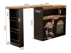 Armário bar giratório - 2 portas, 3 prateleiras de armazenamento e nicho - Tampo com efeito madeira MDF - LEDs - Natural e preto
