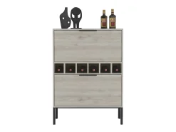 Armário bar Lyrata em melamina com prateleira para vinhos, suporte para copos e 4 prateleiras , 110 cm X 80 cm X 35 cm , Cinzento / prateado