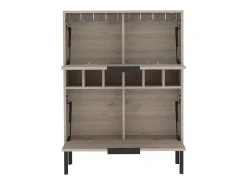 Armário bar Lyrata em melamina com prateleira para vinhos, suporte para copos e 4 prateleiras , 110 cm X 80 cm X 35 cm , Cinzento / prateado