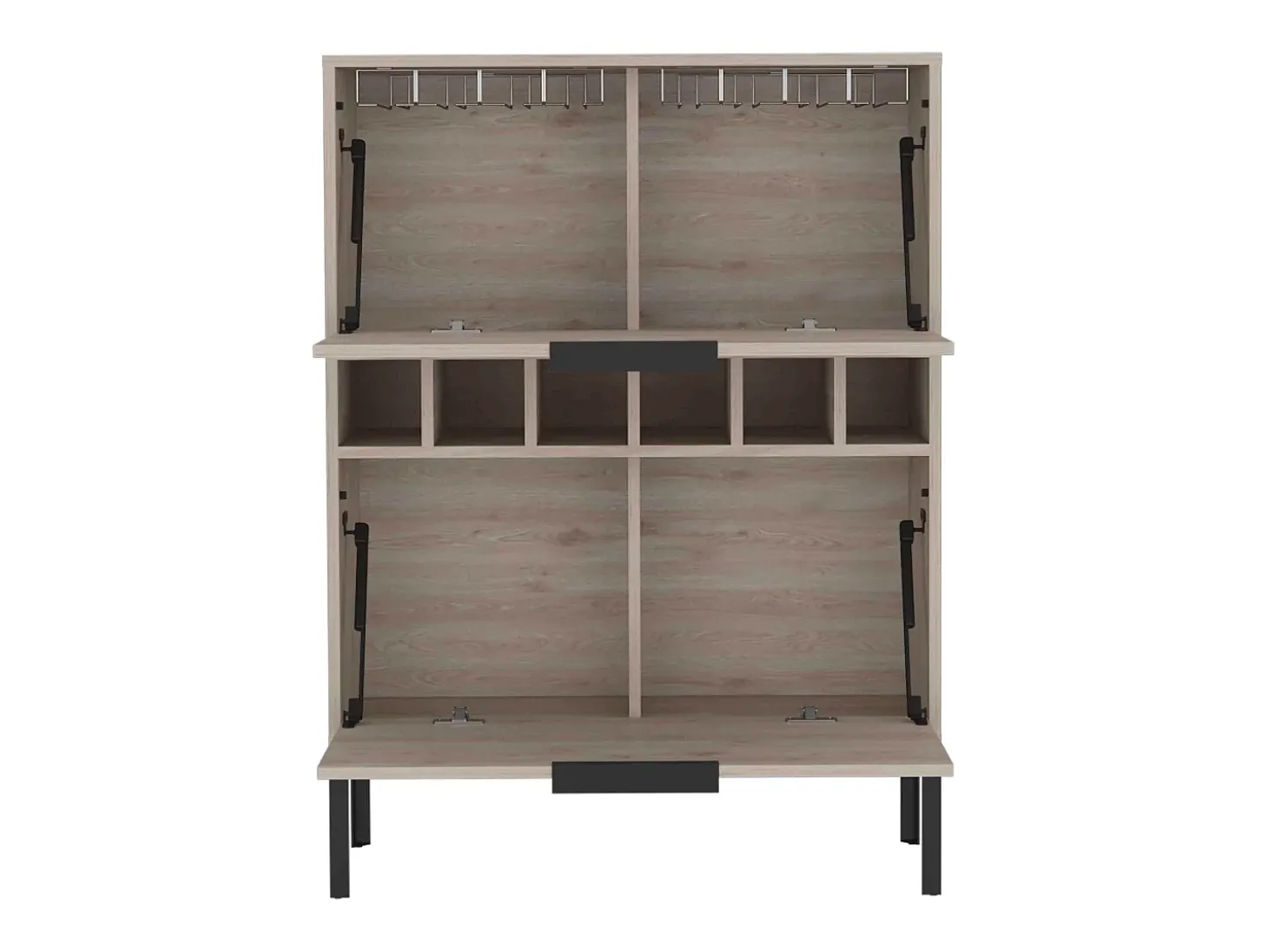 Armário bar Lyrata em melamina com prateleira para vinhos, suporte para copos e 4 prateleiras , 110 cm X 80 cm X 35 cm , Cinzento / prateado