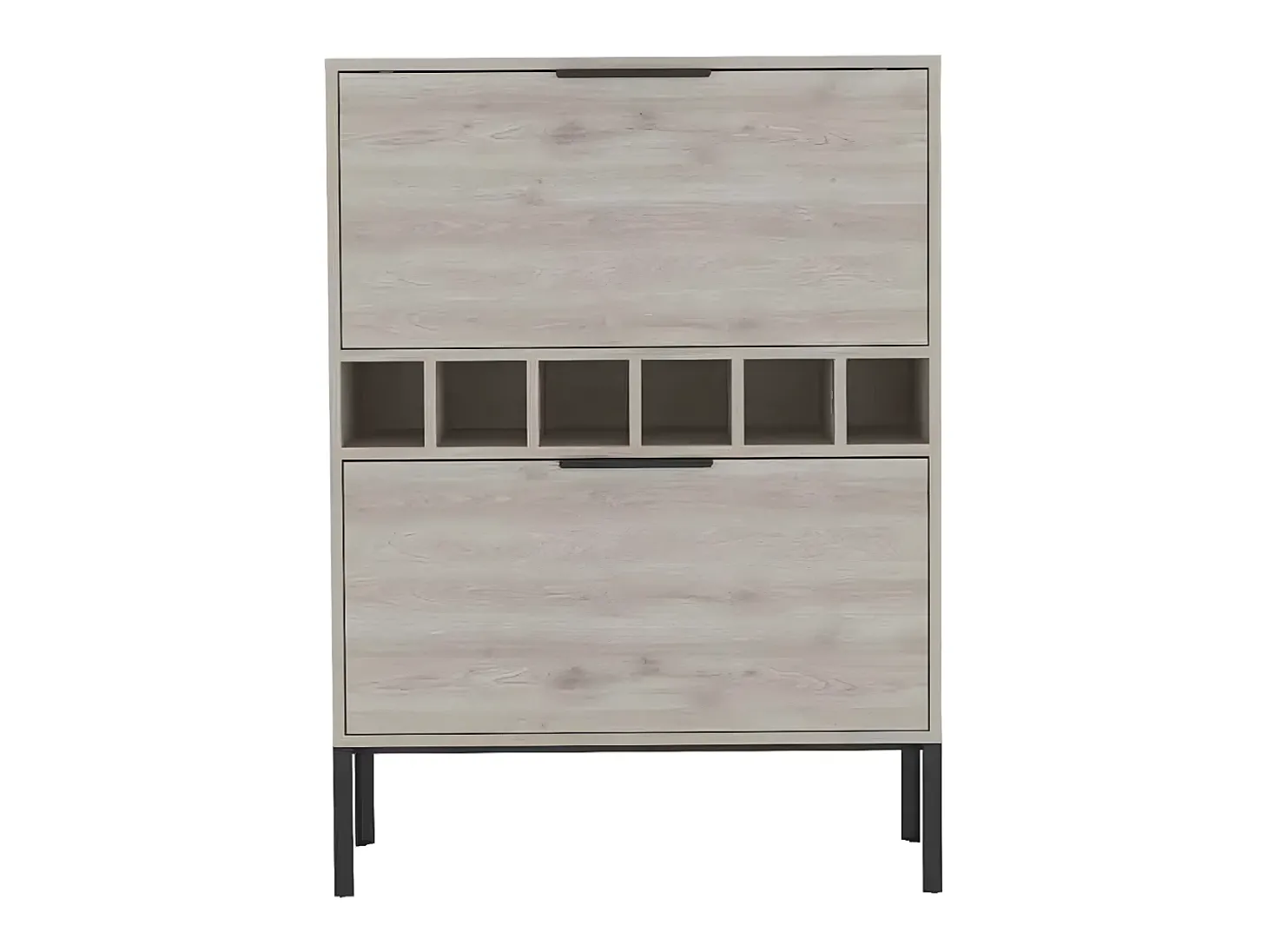 Armário bar Lyrata em melamina com prateleira para vinhos, suporte para copos e 4 prateleiras , 110 cm X 80 cm X 35 cm , Cinzento / prateado