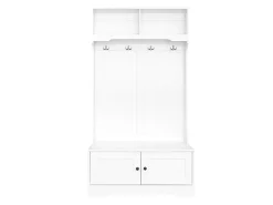 Armário branco com 2 portas e 4 ganchos, em aglomerado, estilo minimalista.