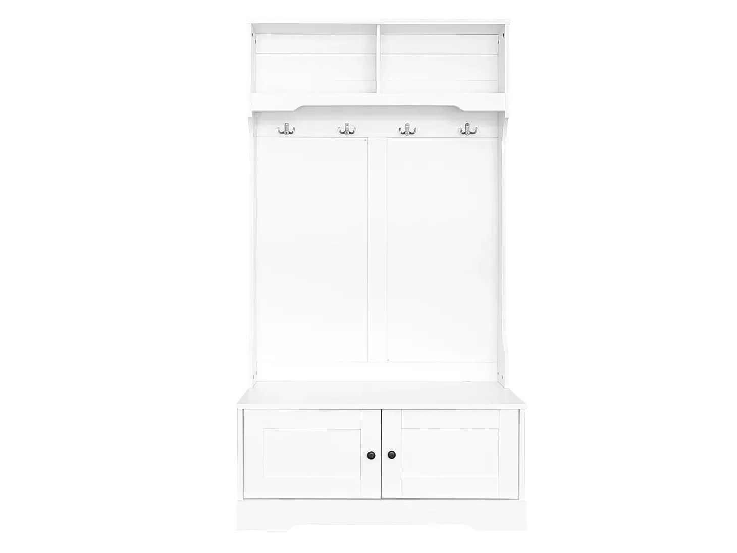 Armário branco com 2 portas e 4 ganchos, em aglomerado, estilo minimalista.