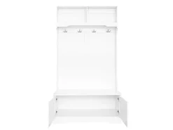 Armário branco com 2 portas e 4 ganchos, em aglomerado, estilo minimalista.