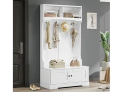 Armário branco com 2 portas e 4 ganchos, em aglomerado, estilo minimalista.