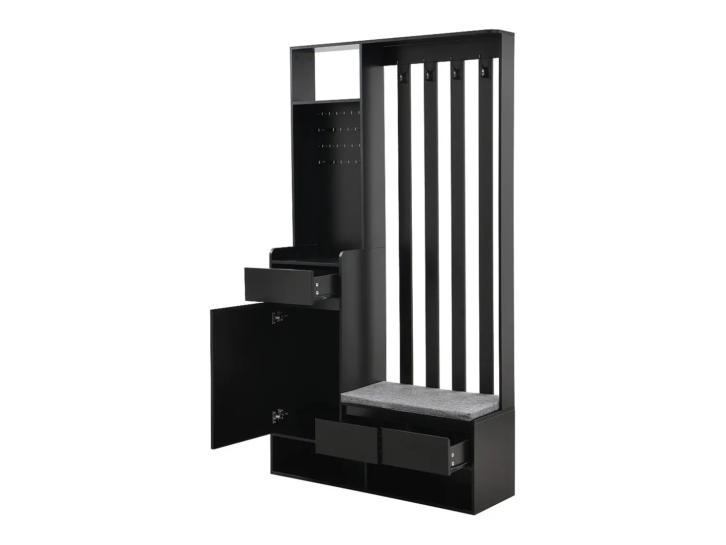 Armário com 3 gavetas, 1 porta e sapateira - 100 x 35 x 180 cm - MDF - Preto