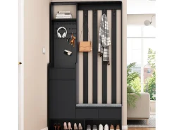 Armário com 3 gavetas, 1 porta e sapateira - 100 x 35 x 180 cm - MDF - Preto