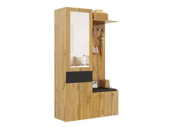 Armário com espelho - 98,5 x 38 x 191 cm - com sapateira + gaveta + 2 portas + banco - MDF - natural