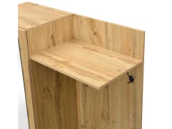 Armário com espelho - 98,5 x 38 x 191 cm - com sapateira + gaveta + 2 portas + banco - MDF - natural