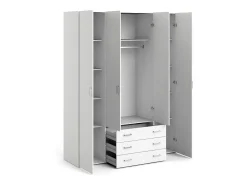 Armário com quatro portas e três gavetas, cor branco, mede 154 x 200 x 49 cm