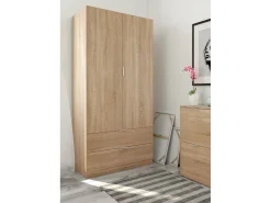 Armário Darest, Armário de quarto com 2 portas e 2 gavetas, Móveis de quarto com barra suspensa, 81x52h180 cm, Carvalho