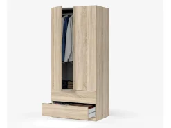 Armário Darest, Armário de quarto com 2 portas e 2 gavetas, Móveis de quarto com barra suspensa, 81x52h180 cm, Carvalho