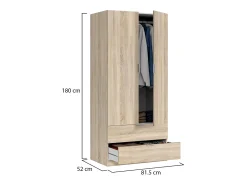 Armário Darest, Armário de quarto com 2 portas e 2 gavetas, Móveis de quarto com barra suspensa, 81x52h180 cm, Carvalho