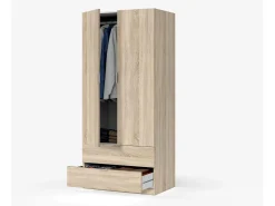 Armário Darest, Armário de quarto com 2 portas e 2 gavetas, Móveis de quarto com barra suspensa, 81x52h180 cm, Carvalho