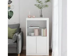 Armário de apoio com luzes LED derivados de madeira branco