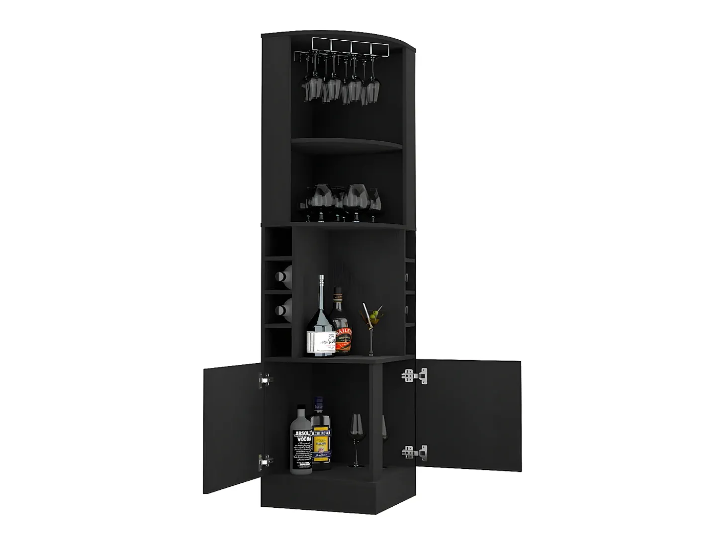 Armário de bar de canto Kava Beijing com prateleiras para garrafas , 180.6 cm X 46.9 cm X 46.9 cm , Preto