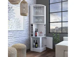 Armário de bar de canto Syrah, com suporte para copos, 180.59 cm X 46.73 cm X 46.73 cm , Branco