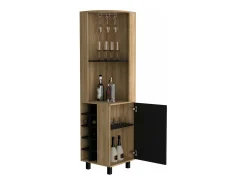 Armário de bar em melamina Kaia com 3 prateleiras, 9 suportes para copos, 10 suportes para garrafas, multicolor, 180 cm X 45 cm X 45 cm X 45 cm