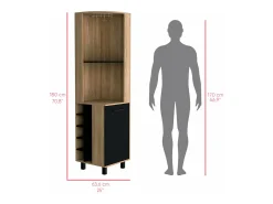 Armário de bar em melamina Kaia com 3 prateleiras, 9 suportes para copos, 10 suportes para garrafas, multicolor, 180 cm X 45 cm X 45 cm X 45 cm